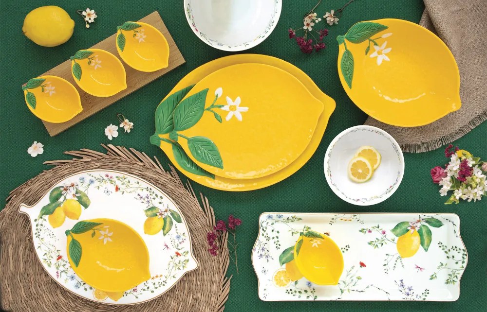 Porcelántál 23cm, Fleurs et Citrons