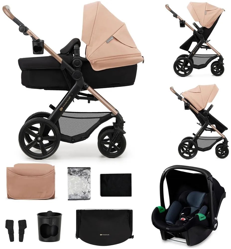 KINDERKRAFT - Kombinált babakocsi 3in1 MOOV 2 Sand bézs + autósülés MINK PRO