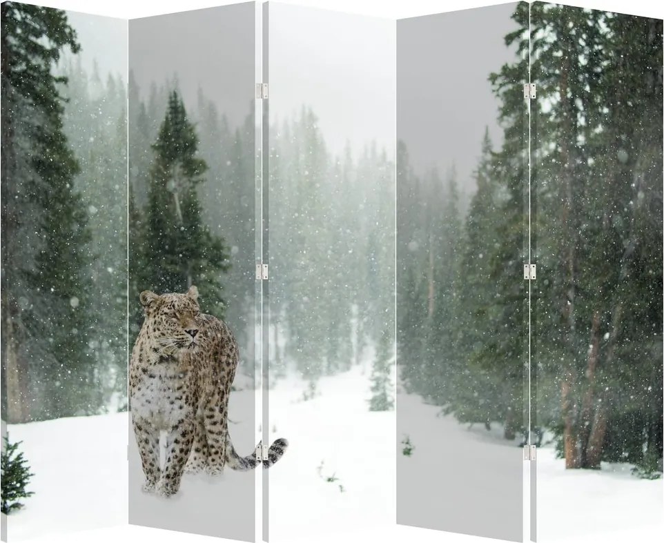 Paraván - Leopárd a hóban (210x170 cm)