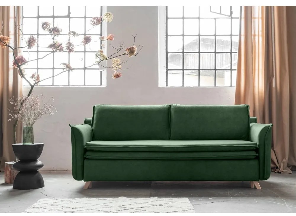 Zöld bársony kinyitható kanapé 225 cm Charming Charlie – Miuform