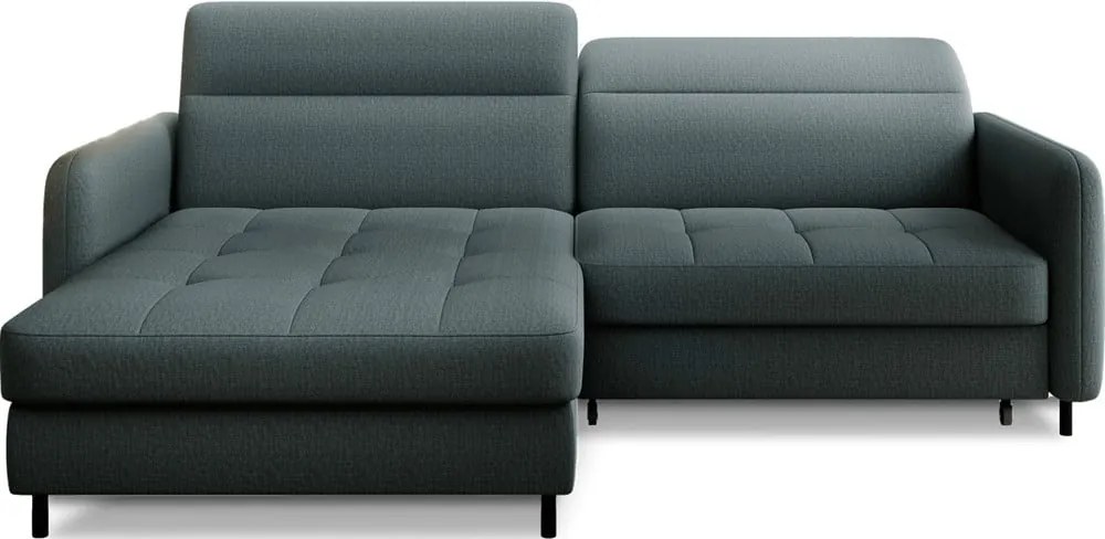 Szürkészöld bársony kinyitható-tárolóhelyes sarokkanapé (bal oldali-heverő résszel) Gomsi – ELTAP