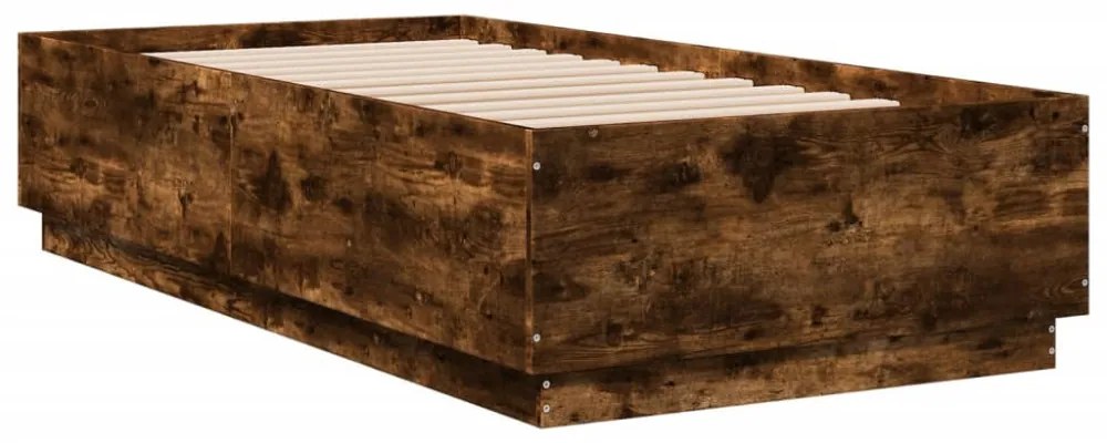 füstös tölgy színű szerelt fa ágykeret LED-del 75x190 cm