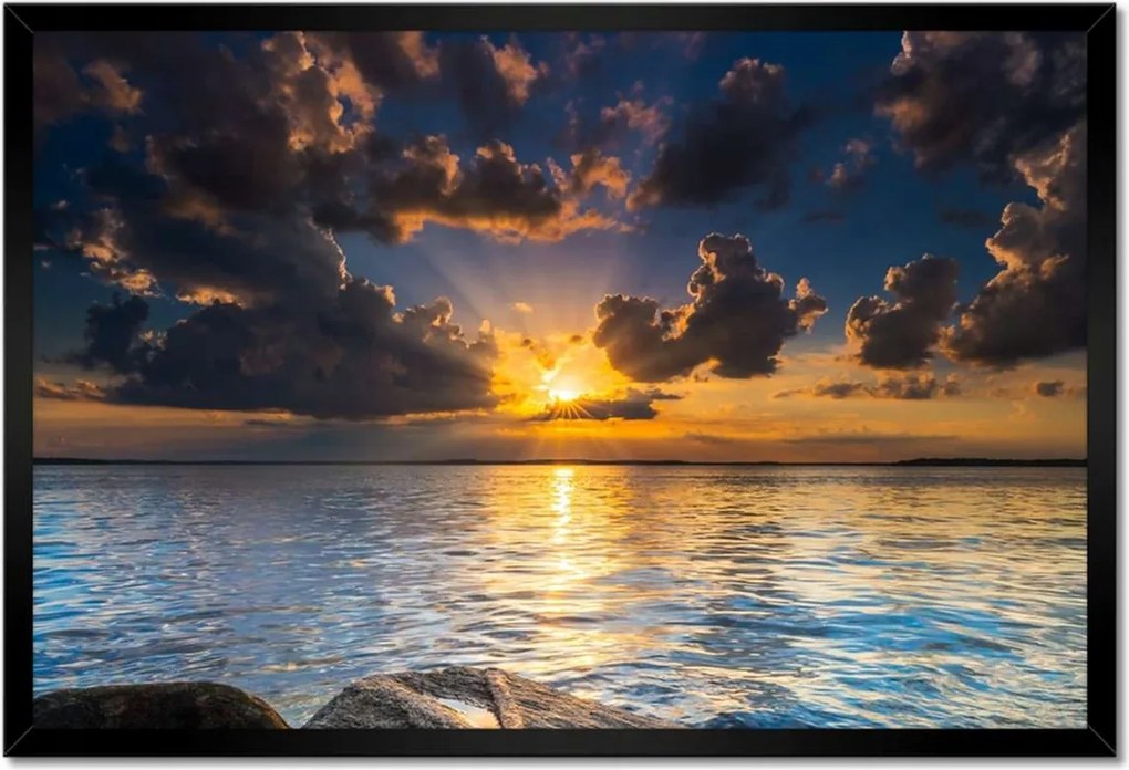 Poszter keretben 60x40 Sziklák Tenger Naplemente