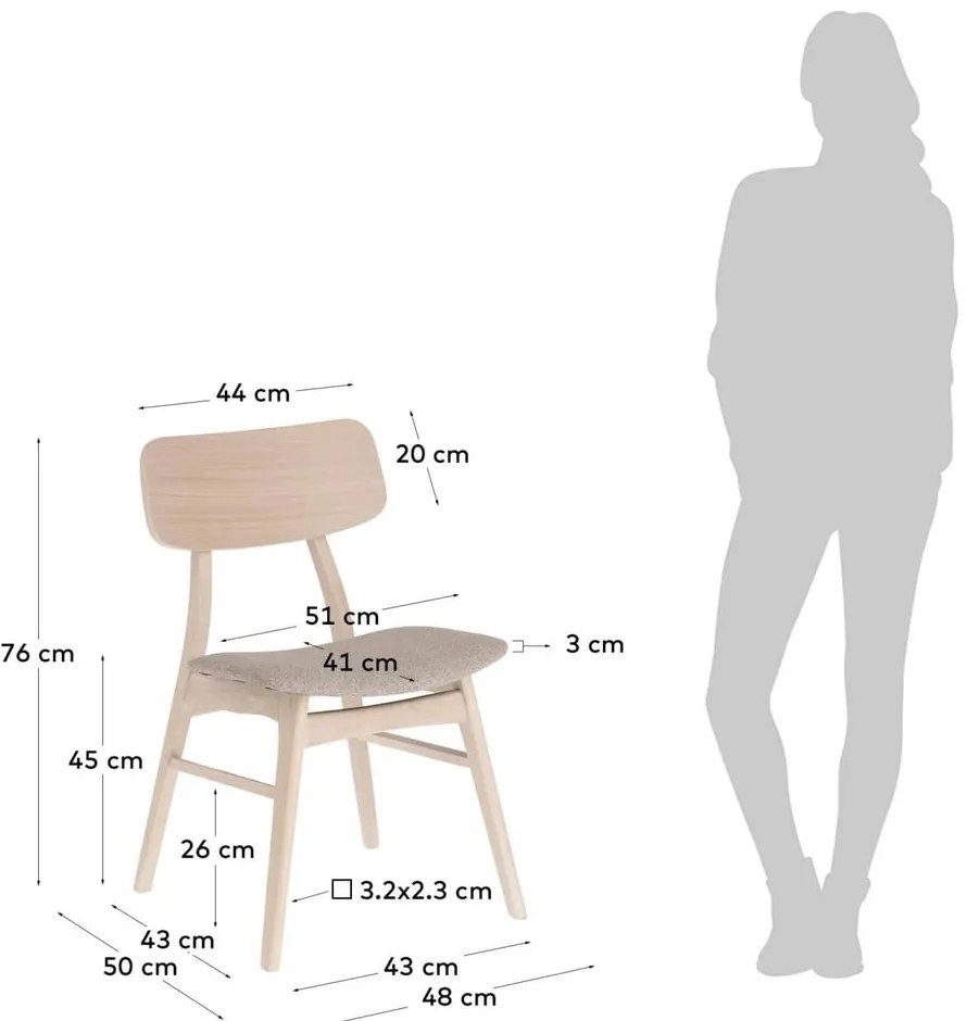 Bézs-natúr színű étkezőszék szett tölgyfa dekorral, 2 db-os Selia – Kave Home