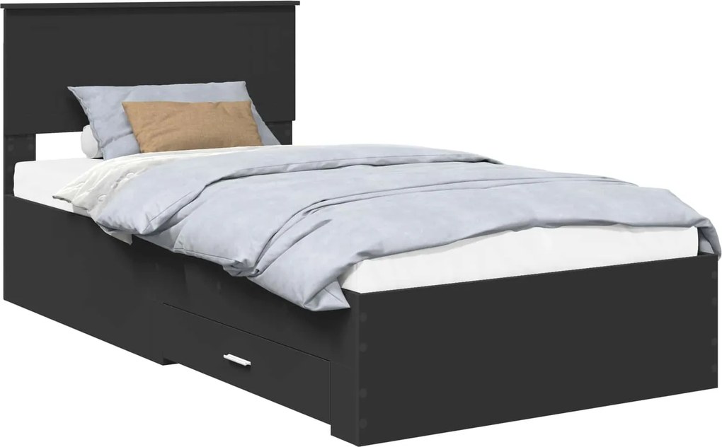 vidaXL Ágykeret fejtámlával Fekete és Ezüst 100 x 200 cm Faanyag