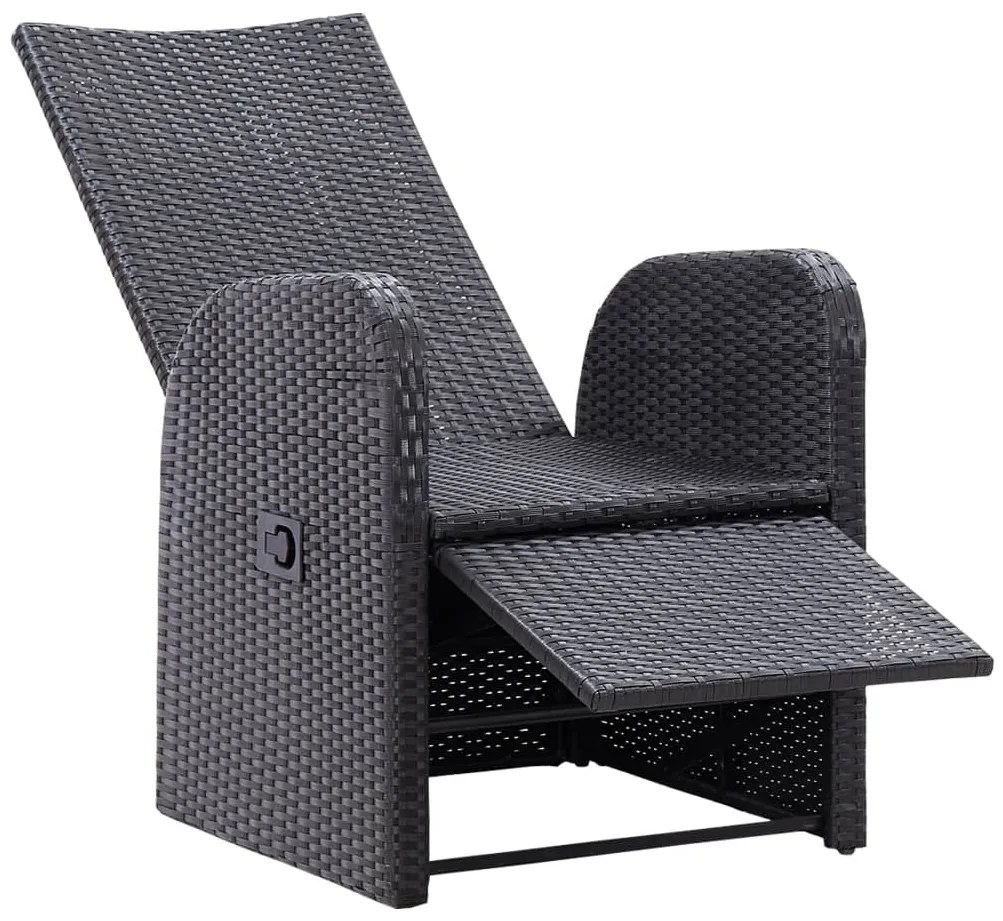 2 db fekete polyrattan dönthető kerti szék párnával