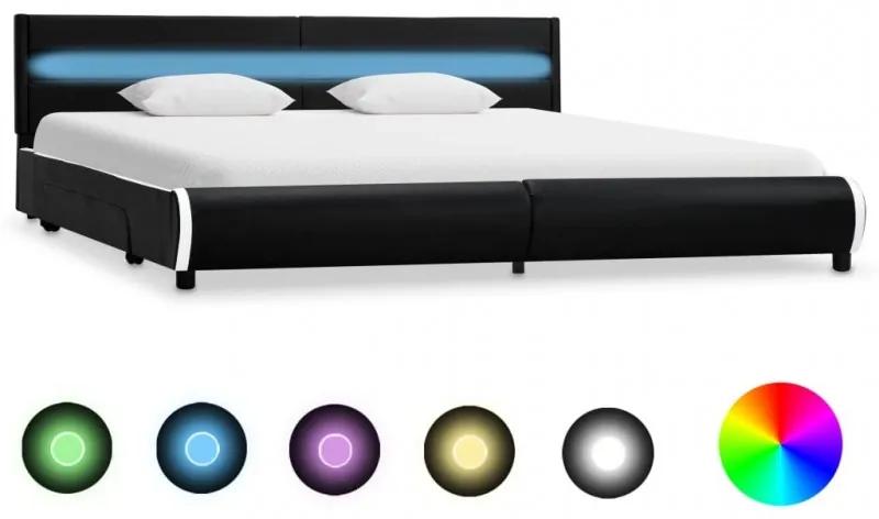 Fekete LED-es műbőr ágykeret 180 x 200 cm