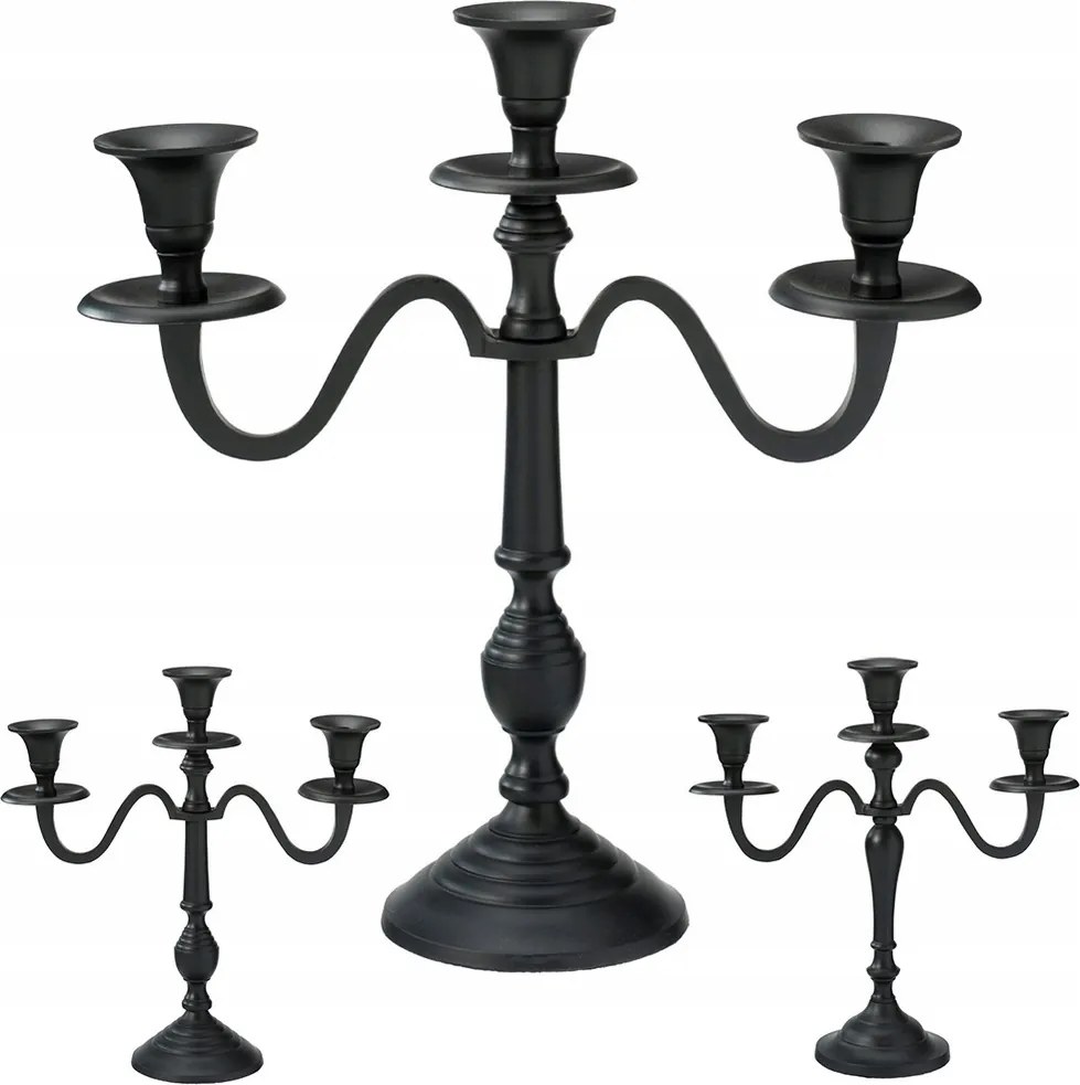 Gyertyatartó Kandelabr Fekete fém 3 ágú asztali gyertyatartó