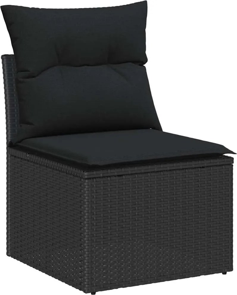 vidaXL Kerti Kanapé Szett 7 pcs Fekete Poli rattan és acél és üveg