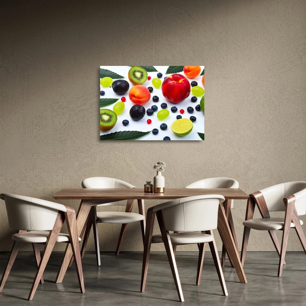 Vízcseppekkel ellátott gyümölcs képe (üvegen) (70x50 cm)