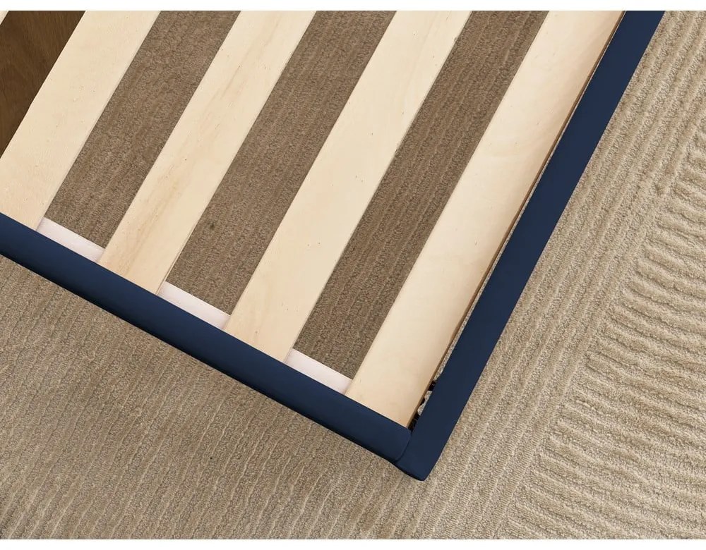 Sötétkék kárpitozott franciaágy ágyráccsal 180x200 cm Prune – Bobochic Paris