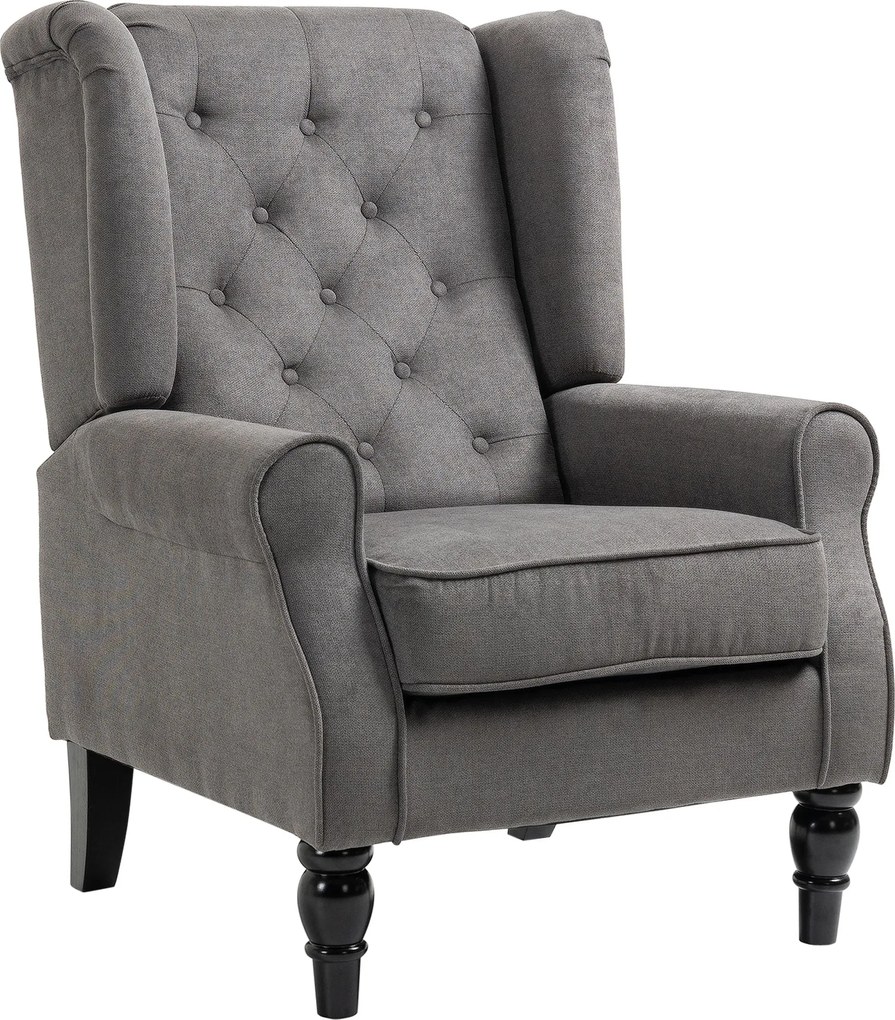 HOMCOM Kárpitozott Szárnyas Fotel, Magas Hátú Pihenőszék Lekerekített Karfával, Fa Lábbal, Hálószobába, Nappaliba, 160 kg-ig, Sötétszürke | Aosom