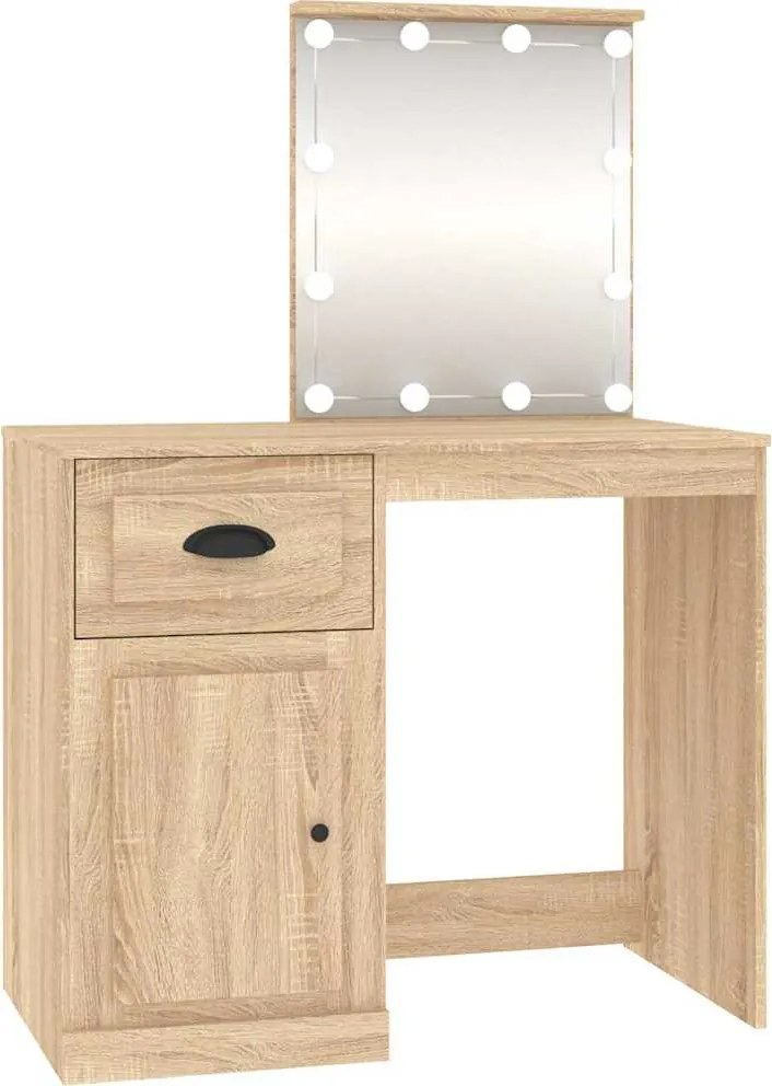 vidaXL sonoma tölgy színű LED-es fésülködőasztal 90x50x132,5 cm