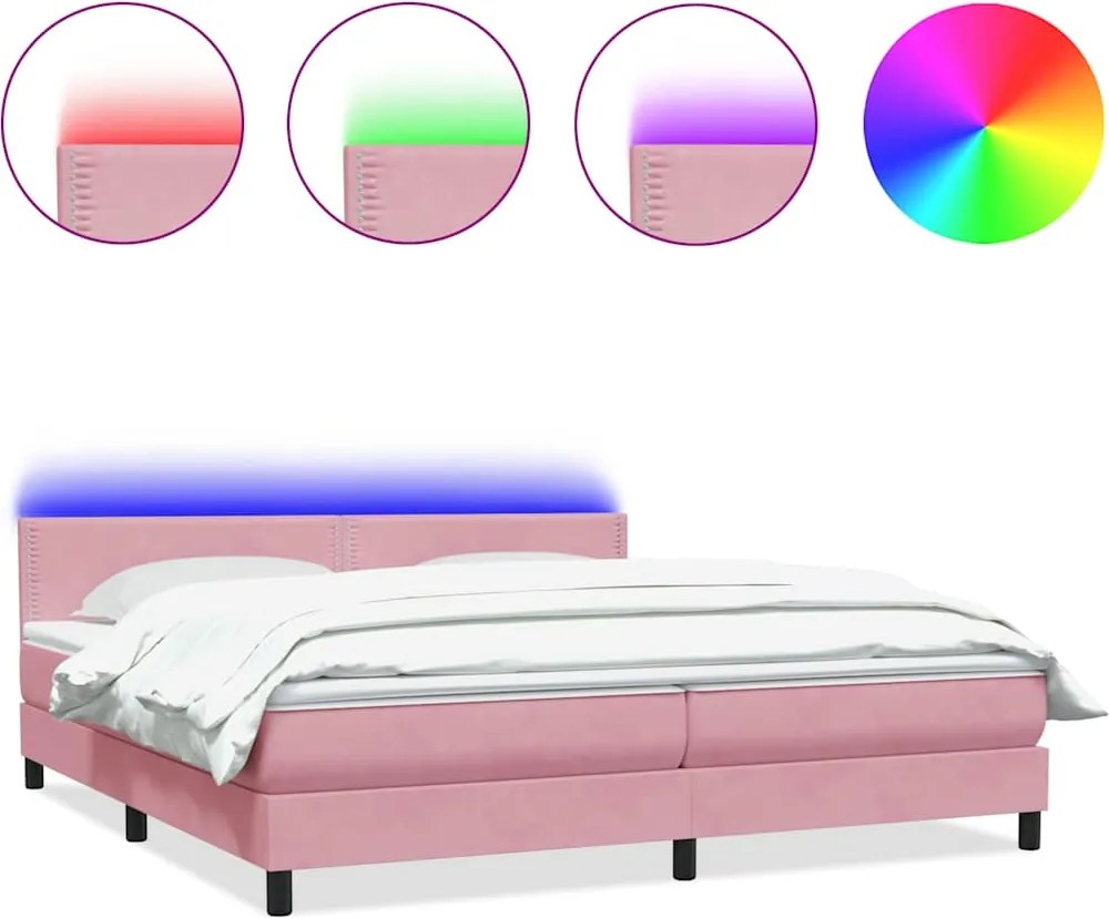vidaXL rózsaszín bársony rugós és LED-es ágy matraccal 180x210 cm