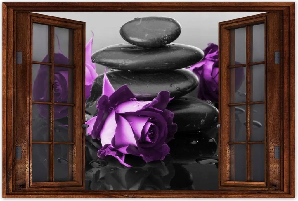 Poszterek 90x60 Lila rózsák Spa kő