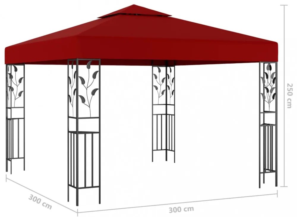 bordó pavilon LED fényfüzérrel 3 x 3 m
