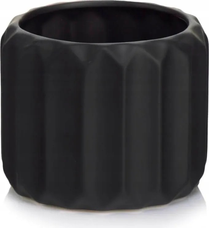 Kerámia kaspó, fekete matt, geometrikus virágcserép, 15 cm, 1 db.