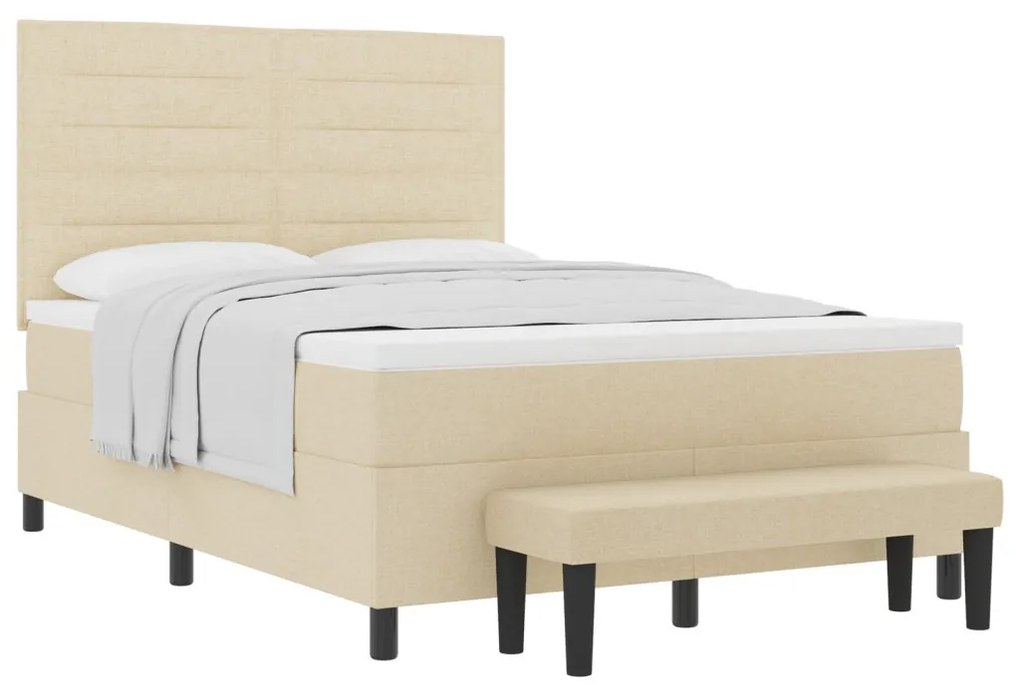 Box Spring Ágy Matraccal és Pad Krém 160x200 cm Szövet
