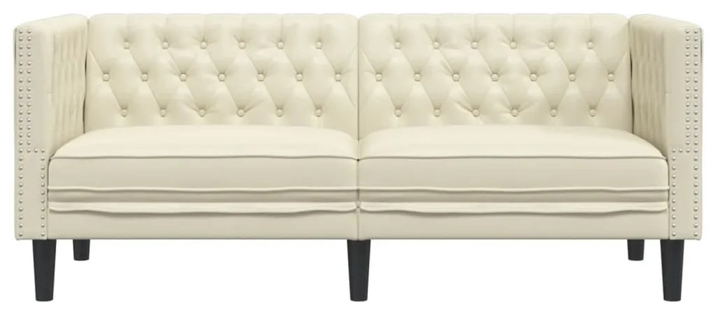 2 személyes krémszínű műbőr Chesterfield kanapé