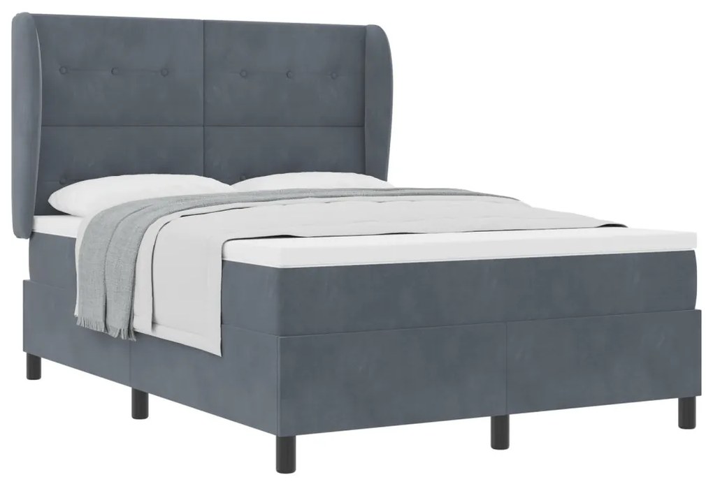 Ágykeret Mattress-szel - Sötétszürke - 140x200 cm - Bársonyos