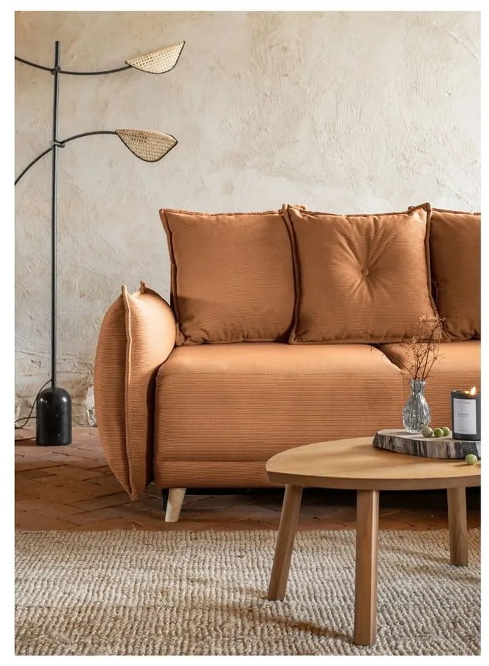 Téglavörös kordbársony kinyitható sarokkanapé (variálható) Lazy Lukka – Miuform