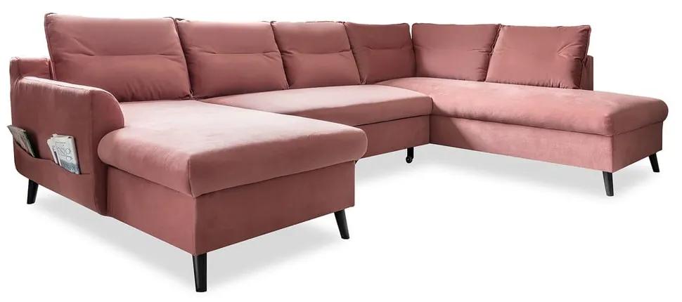 Stylish Stan rózsaszín kinyitható U alakú bársony kanapé, jobb oldali - Miuform