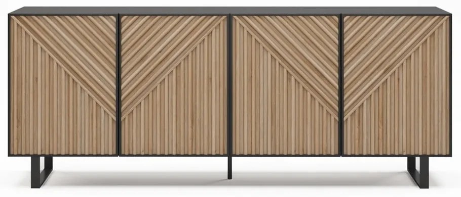 Fekete-natúr színű komód tölgyfa dekorral 201x80x40 cm Alana – Marckeric