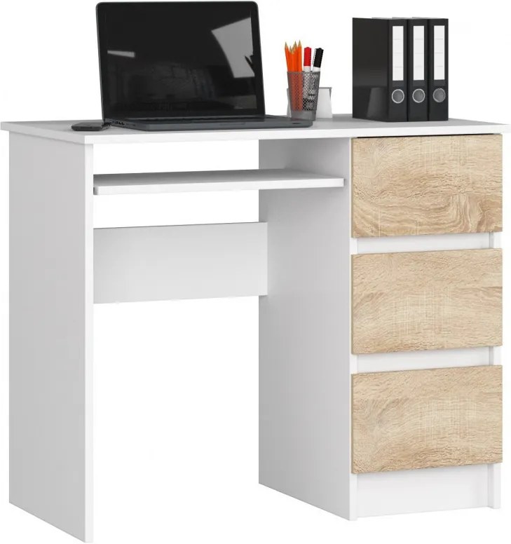 Baures A-6 íróasztal, fehér, sonoma színben, jobb oldali fiókokkal
