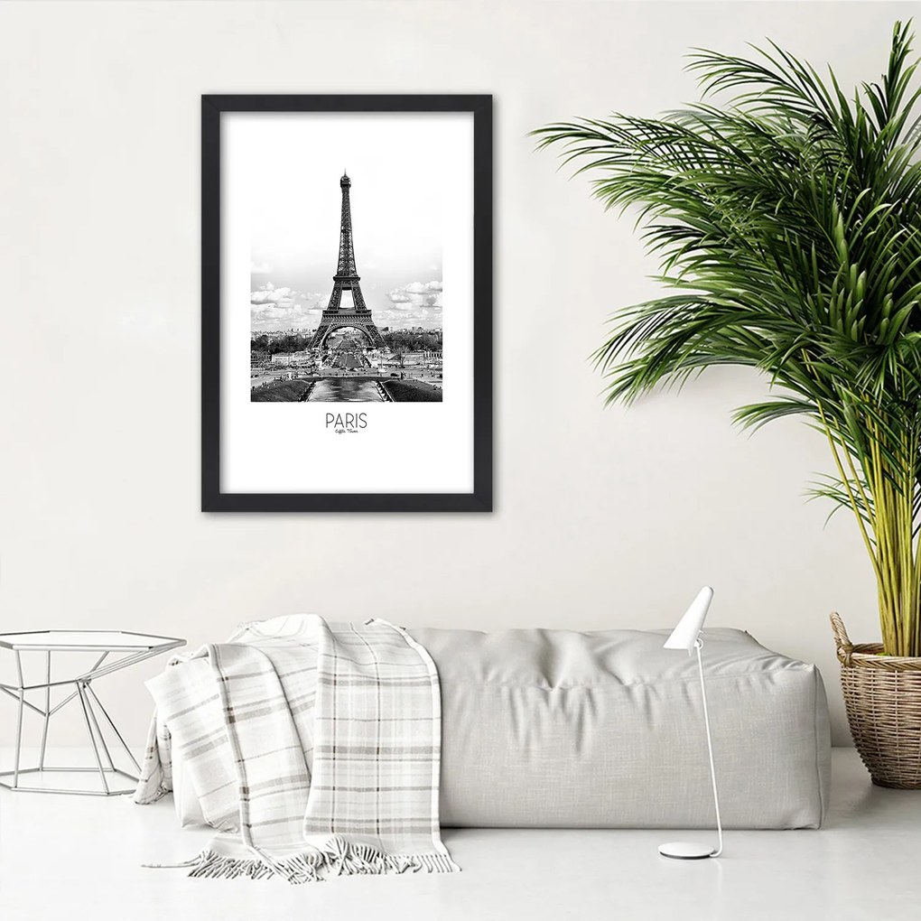 Gario Poszter Az ikonikus Eiffel-torony A keret színe: Fekete, Méret: 40 x 60 cm