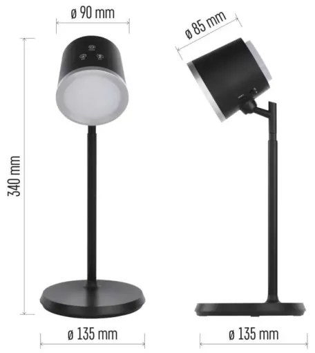 LED Dimmelhető újratölthető asztali lámpa 4in1 LED/6W/3,7V 3000K/4000K/6500K fekete