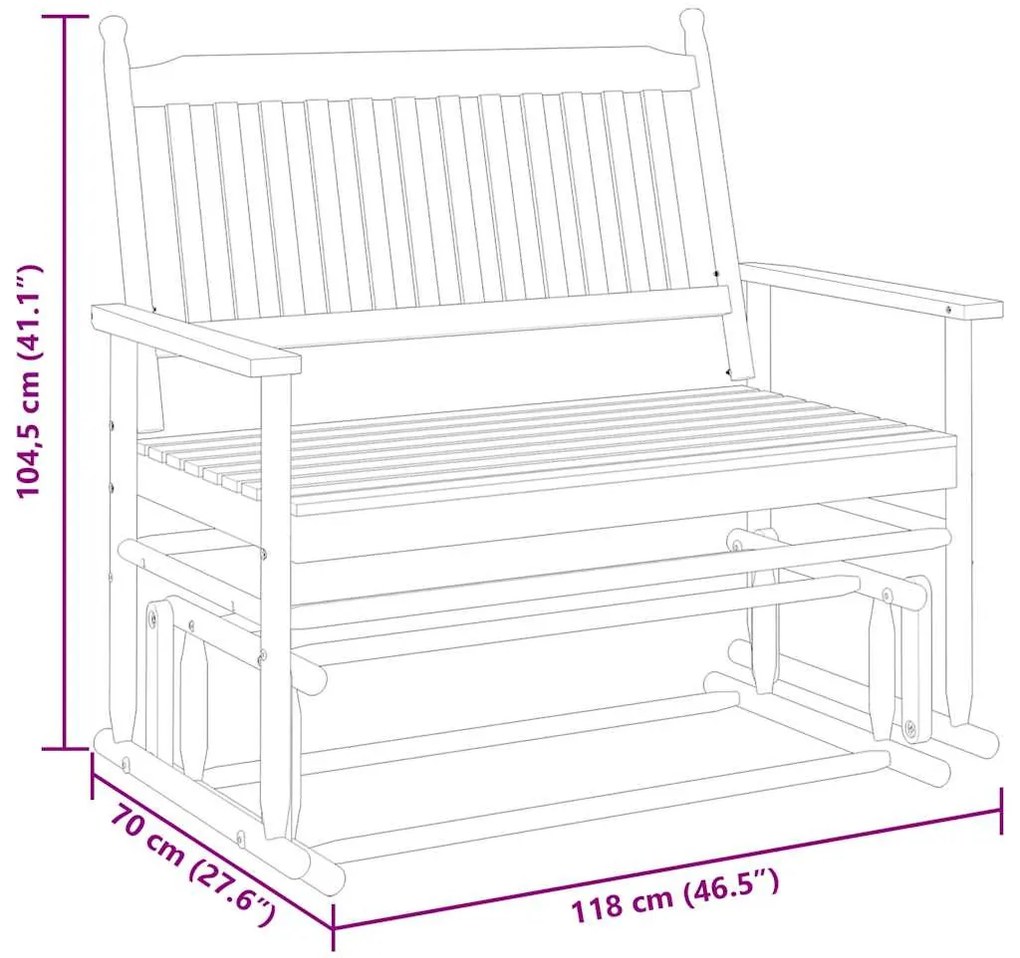 fekete tömör nyárfa hintapad 118 x 70 x 104,5 cm