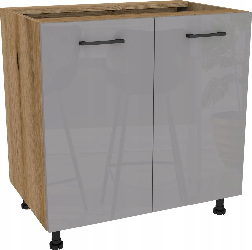 Konyhaszekrény alsó 80 Capri korpusz tölgy Evoke front szürke akril fényes