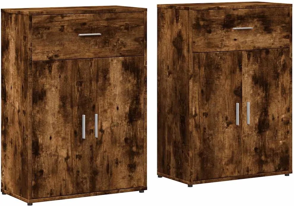 vidaXL 2 db füstös tölgy színű szerelt fa tálalószekrény 60x30x84 cm