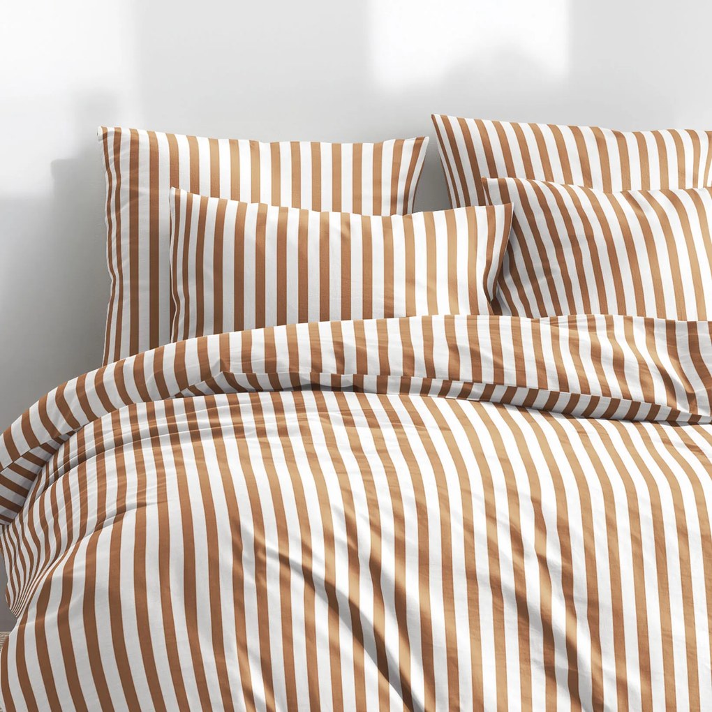 Goldea pamut ágyneműhuzat - őszi barna csíkos 240 x 220 és 2db 70 x 90 cm