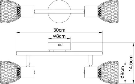 Globo 54817-2 Spot fém rozsdabarna sötét fa megjelenésű betéttel. Kapcsoló a talpra szerelve. LxH:300x145, exkl. 2xE14 40W 230V