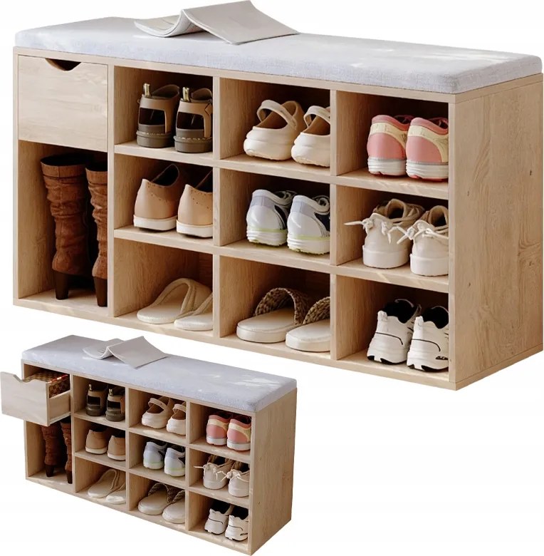 Cipősszekrény Ülőfelülettel Loft Sonoma Pad Előszoba Fiókkal 100CM