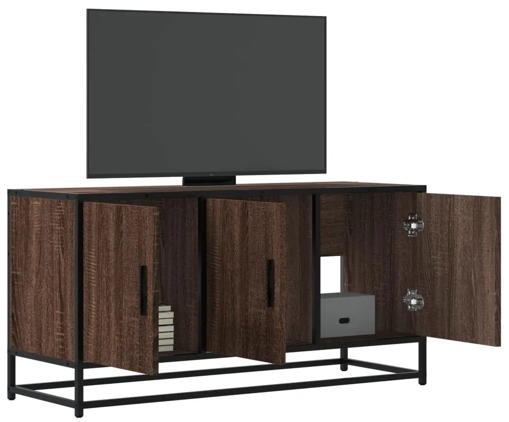barna tölgy színű szerelt fa és fém TV-szekrény 100x35x50 cm