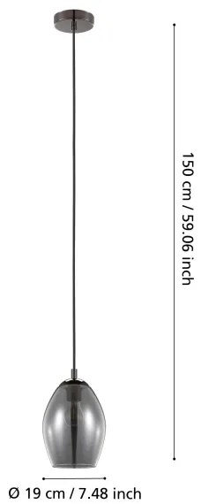 Eglo 39564 - Csillár zsinóron ESTANYS 1xE27/60W/230V füstös