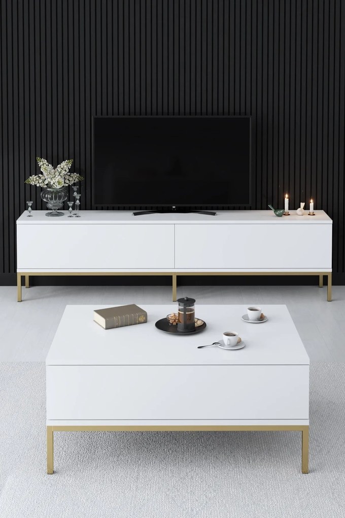 TV szekrény Lord - White, Gold