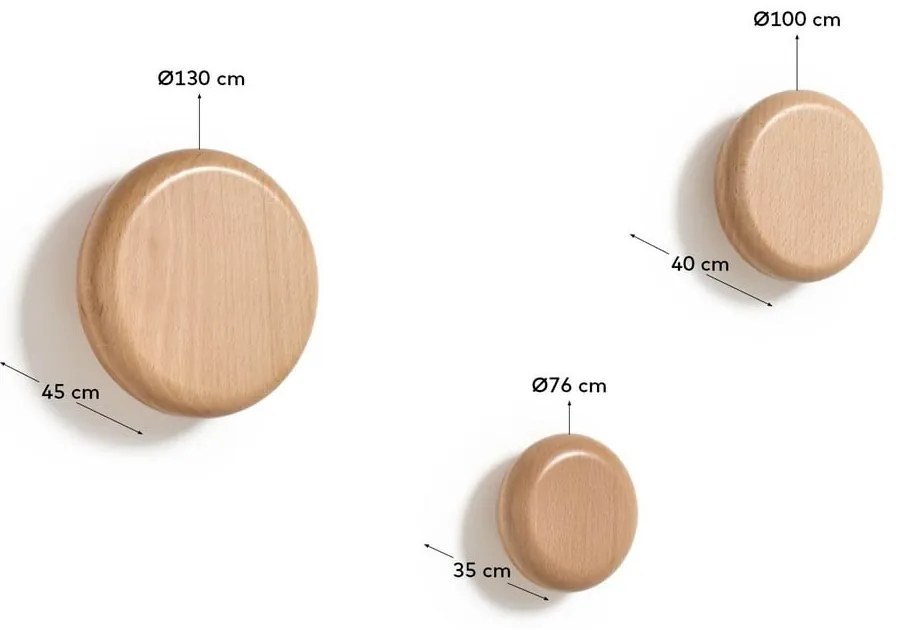 Natúr színű fali fa akasztó szett 3 db-os Nadue – Kave Home