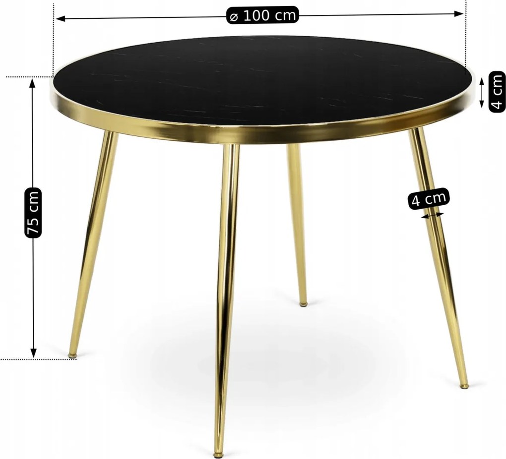 Üveg étkezőasztal 100 cm méretben, fekete/arany színben TINGA