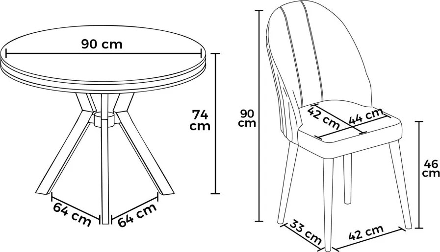 Mos étkezőgarnitúra, antracit-arany, 90 cm – TR240CHR2911