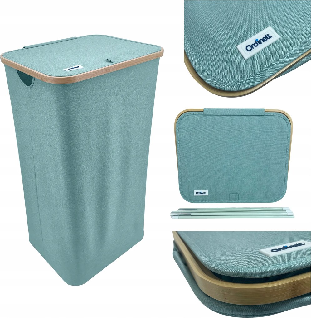 Szennyestartó kosár zöld, menta színű, fedéllel, fém vázzal, ágyneműtartóhoz