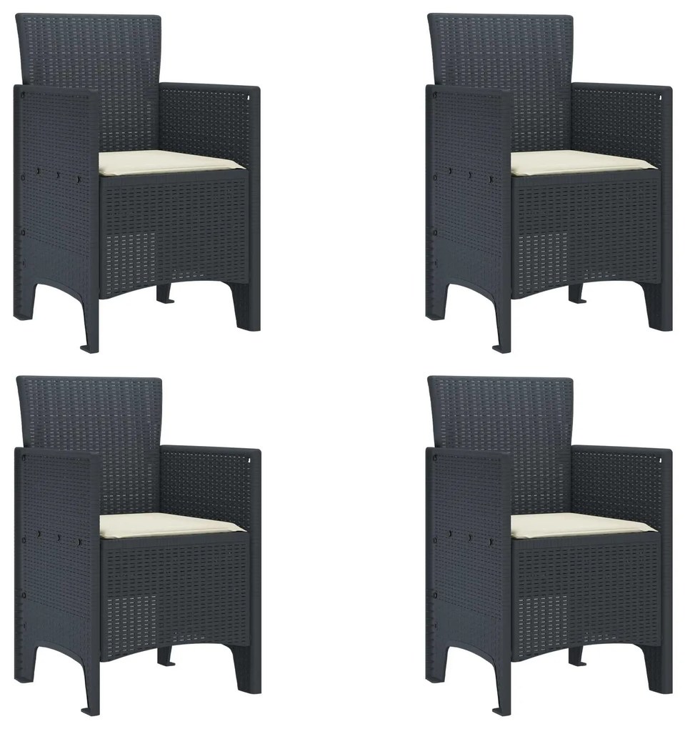 vidaXL Kerti Szék párnával 4 pcs Antracit 53 x 49 x 85 cm Polipropilén