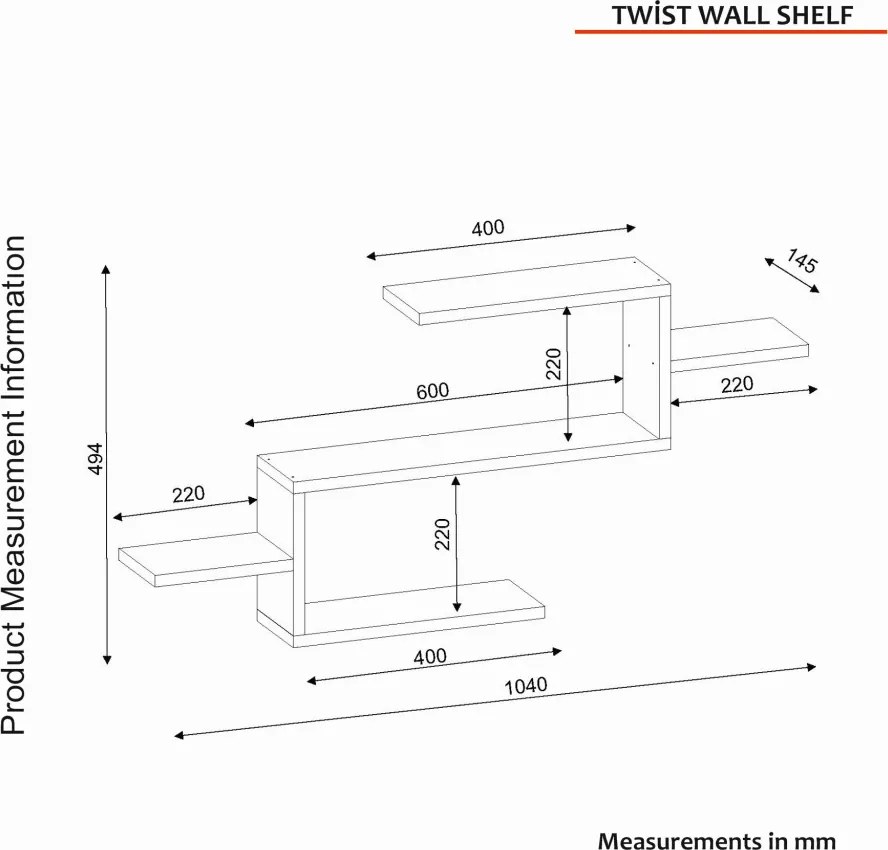 Twist könyvespolc, fehér, 104 cm