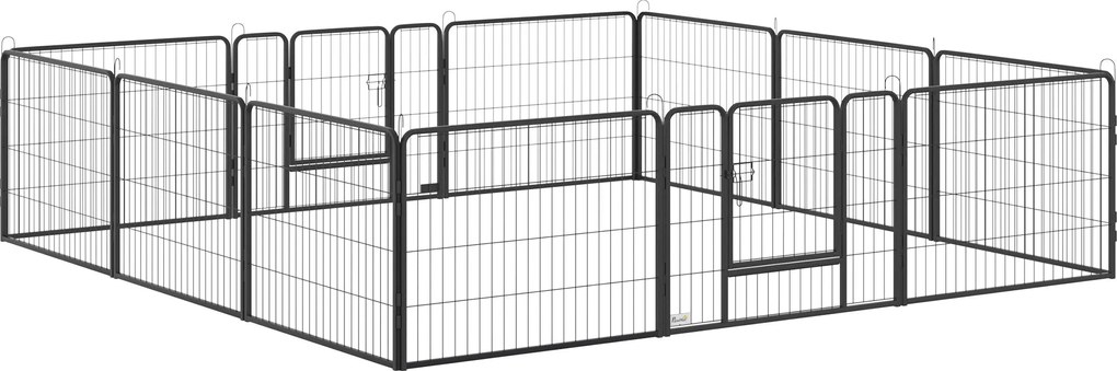 PawHut Kiskutya Játszókerítés 60cm Magas, 12-Panele Dog Playpen 2 Ajtóval, DIY Kiskutya Játszóterület Kölcsönző a Közepes Kutyák, Nyulak, Törpe Malaco