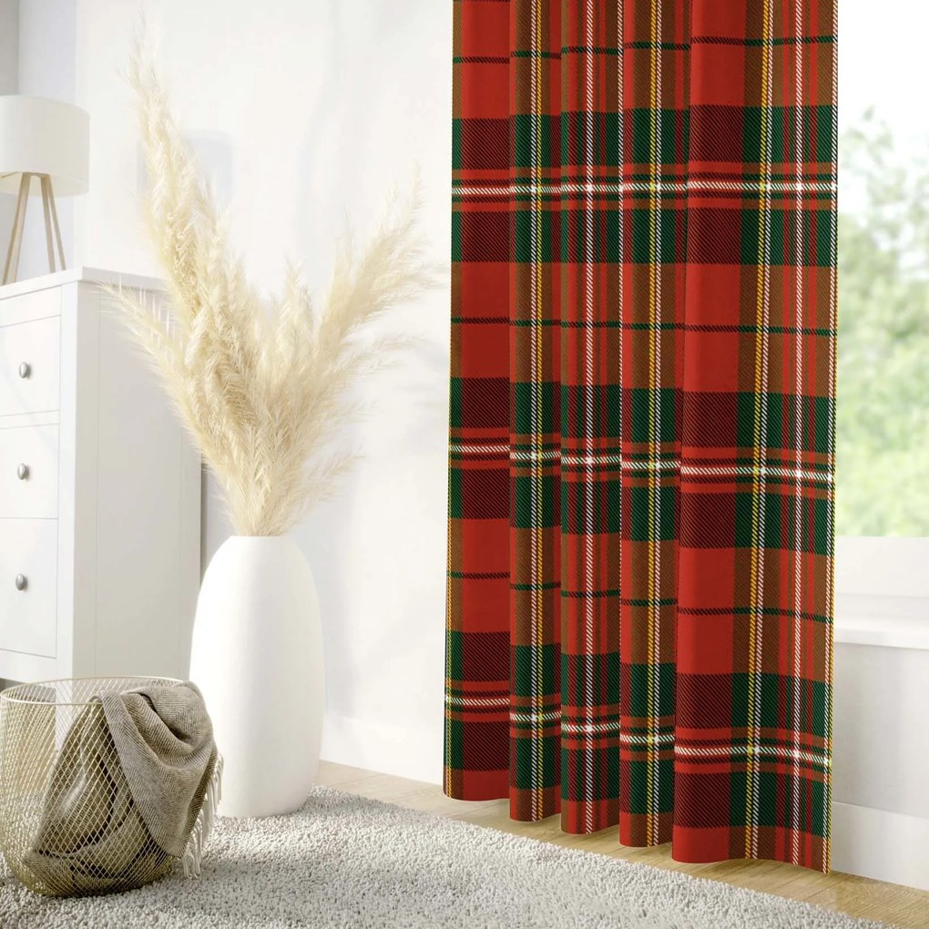 Goldea karácsonyi pamut drapéria - piros kockás 220x150 cm