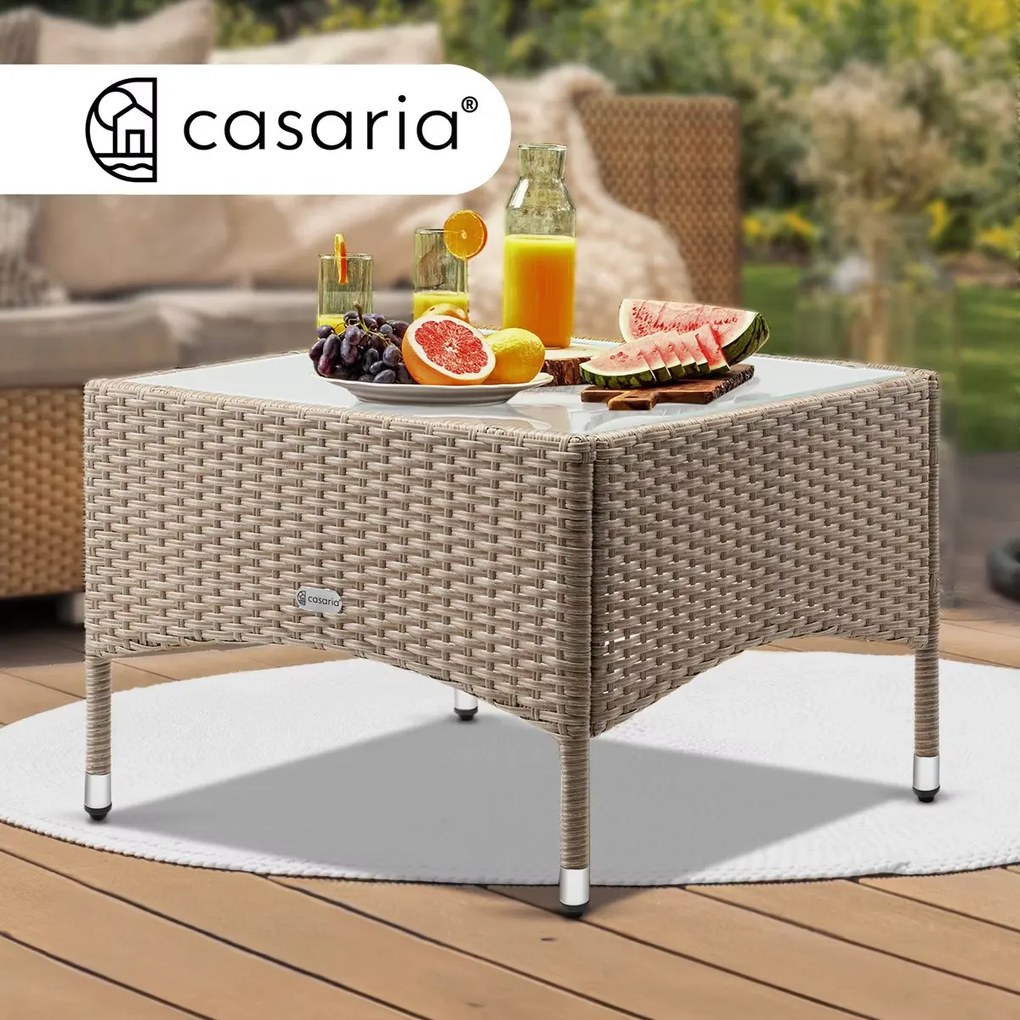 Casaria® Rattan asztal 58x58x42 cm - bézs színű