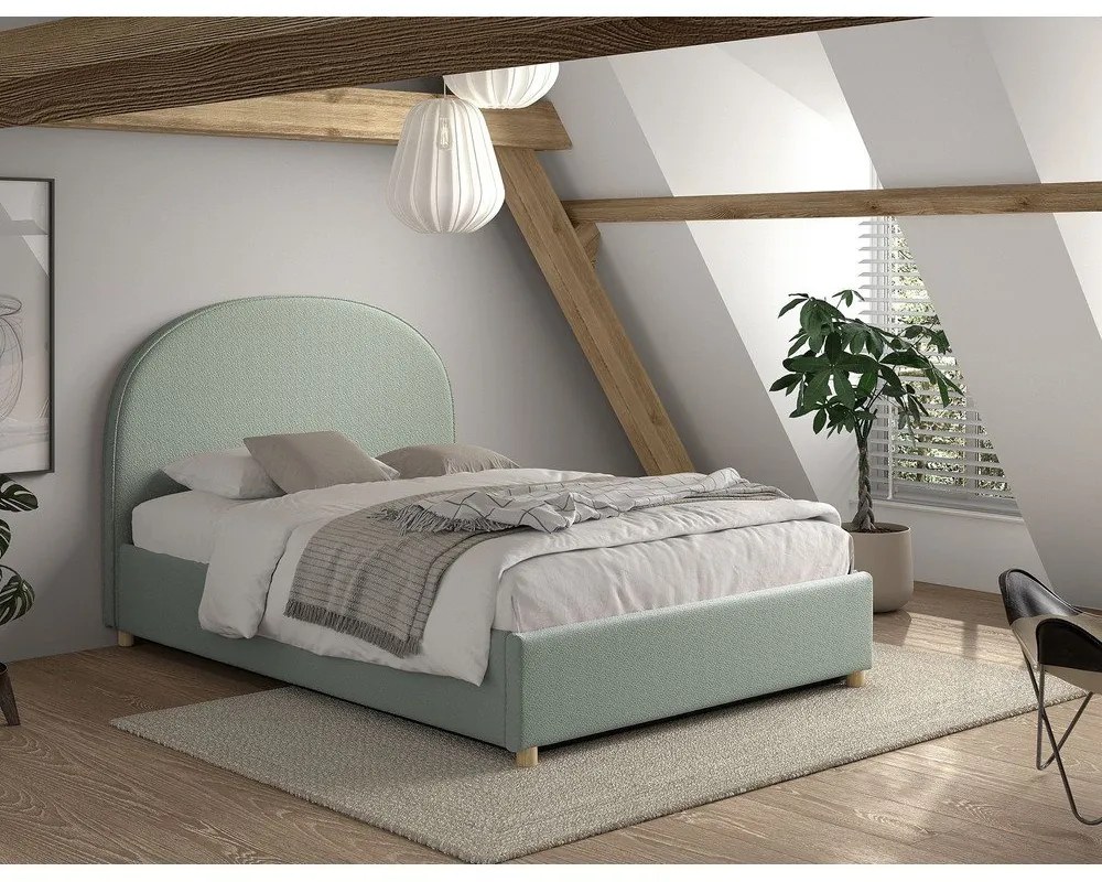 Zöld kárpitozott ágyneműtartós franciaágy ágyráccsal 140x200 cm Moon – Vipack