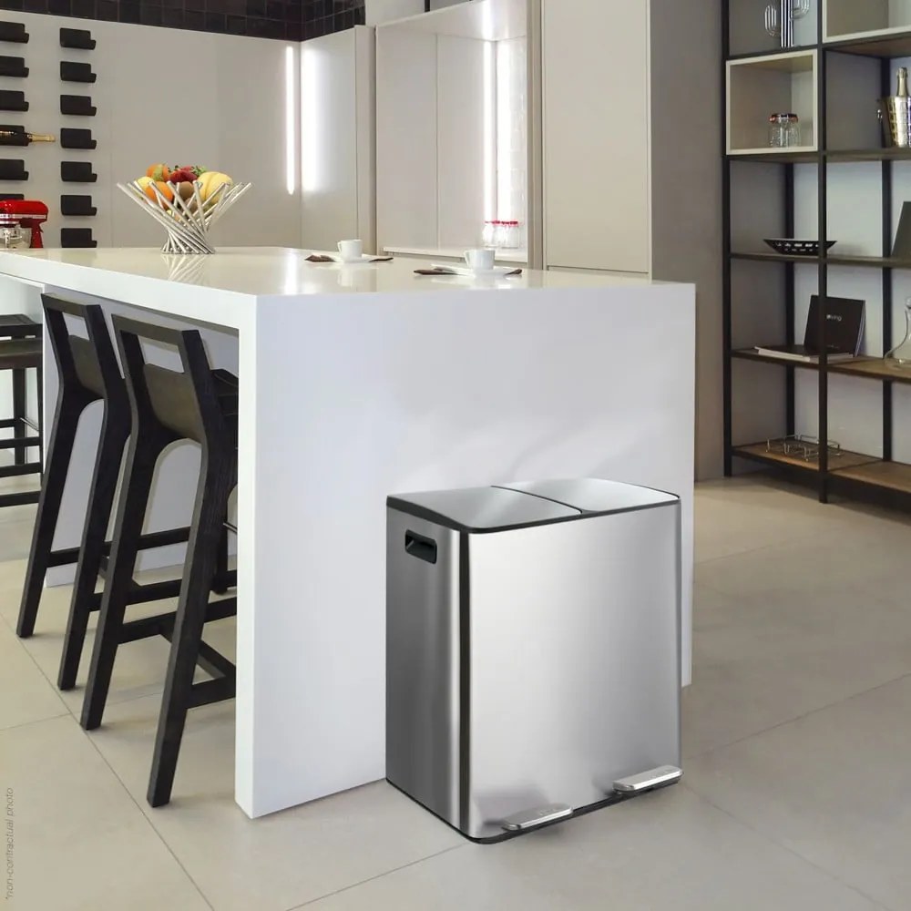 Matt ezüstszínű acél szelektív pedálos szemetes 2x20 l Aliya – Spirella